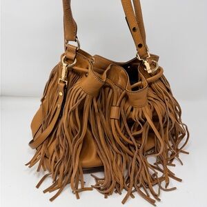 Milly Leather Fringe Bag cognac tan leather